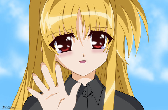 Blonde girl vulcan sign blue free wallpaper for desktop - medium preview image