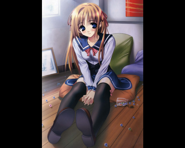 Girl couch anime portrait schooluniform free wallpaper for desktop - medium preview image