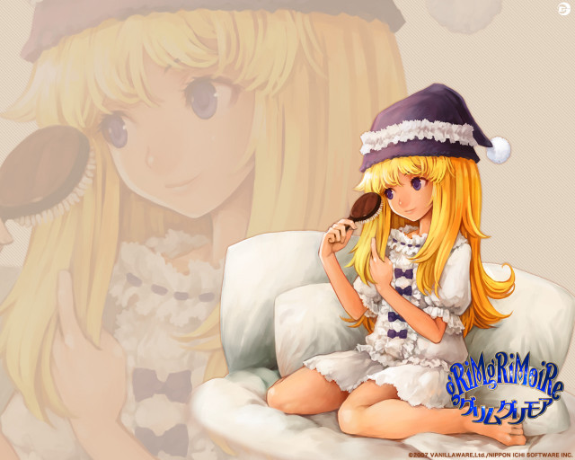 Blonde girl couch hat brush free wallpaper for desktop - medium preview image