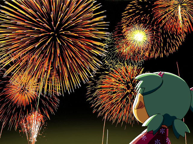 Fireworks fish kimono summer festival free wallpaper for desktop - medium preview image