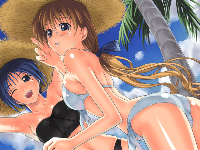 Woman bikini man strawhat sky free wallpaper for desktop - medium preview image