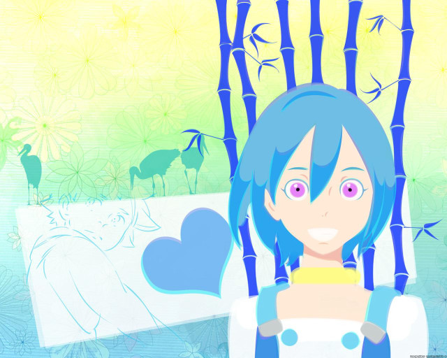 Blue hair heart bamboo floral free wallpaper for desktop - medium preview image