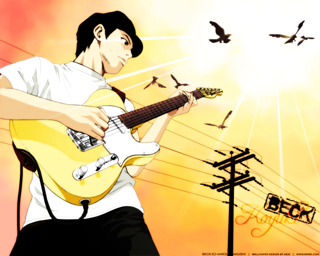 Man guitar sky birds telephone free wallpaper for desktop - medium preview image