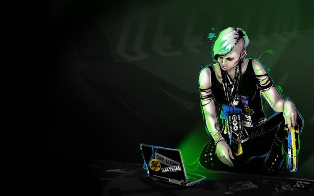 Woman green hair laptop green free wallpaper for desktop - medium preview image