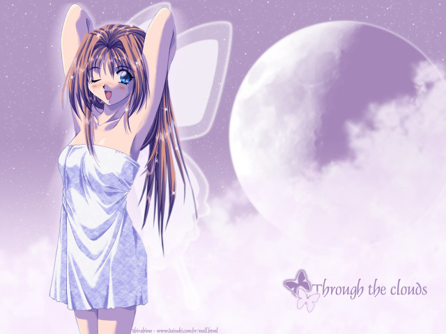 Girl white dress moon clouds free wallpaper for desktop - medium preview image