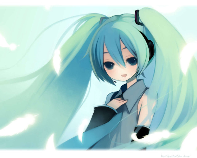 Anime girl blue hair black free wallpaper for desktop - medium preview image