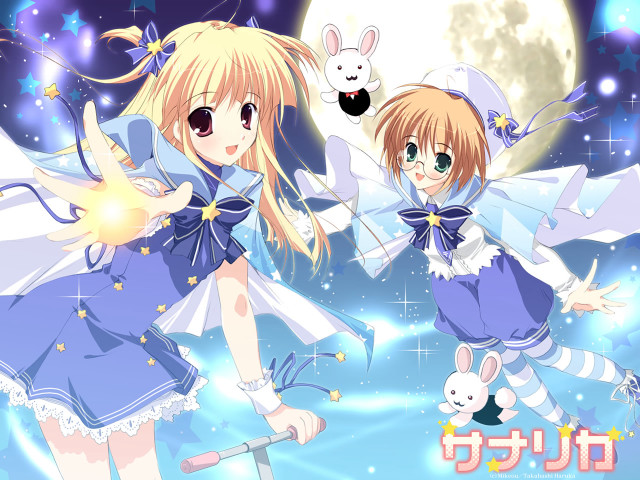 Two anime girls blue dresses free wallpaper for desktop - medium preview image