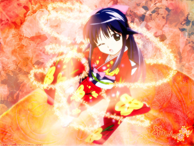 Anime girl red dress flaming free wallpaper for desktop - medium preview image
