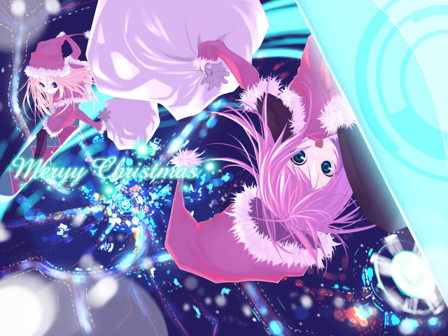 Christmas anime girls pink blue free wallpaper for desktop - medium preview image
