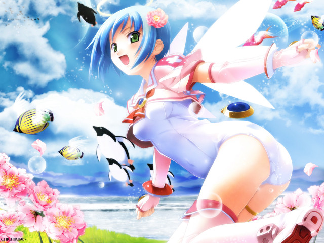 Anime girl flying birds flowers #2 free wallpaper for desktop - medium preview image