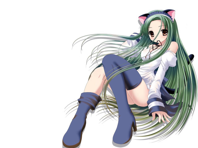 Green haired woman cat ears free wallpaper for desktop - medium preview image