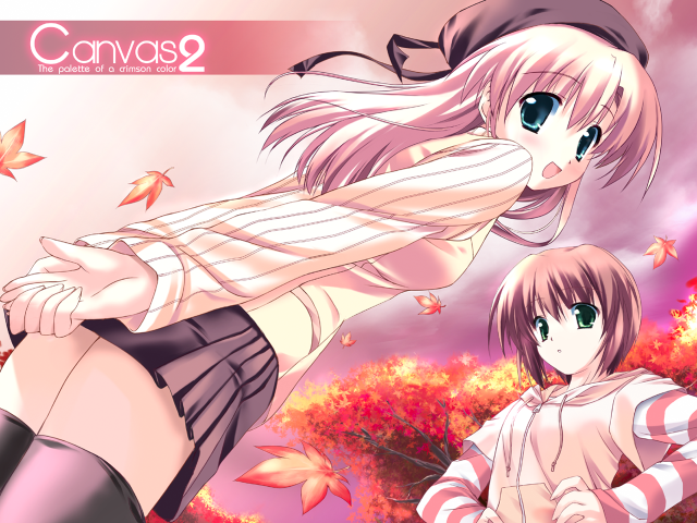 Anime girls autumn leaves forest free wallpaper for desktop - medium preview image