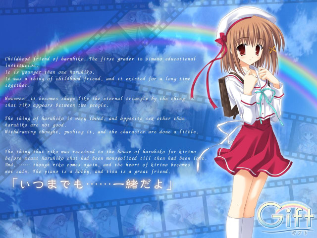 Girl rainbow kyoto uniform beret free wallpaper for desktop - medium preview image