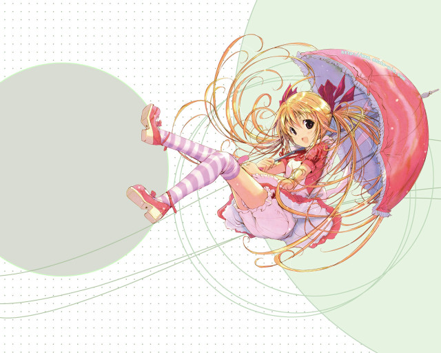 Flying girl umbrella blonde dress free wallpaper for desktop - medium preview image