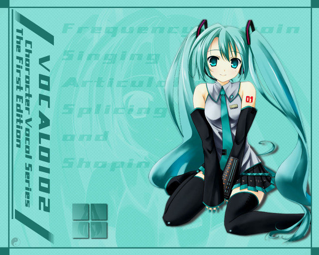Anime girl blue hair sitting #2 free wallpaper for desktop - medium preview image