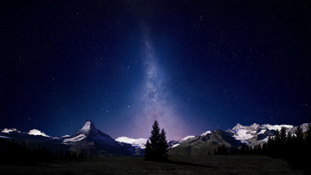 Night sky mountain range tree #2 free wallpaper for desktop - medium preview image