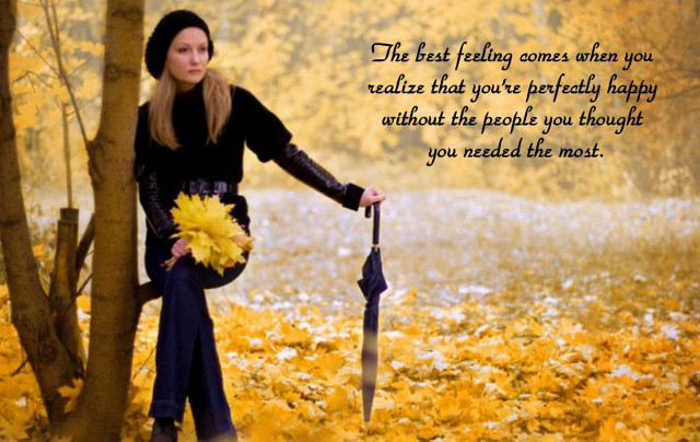 Woman umbrella autumn leaves sunset free wallpaper for desktop - medium preview image