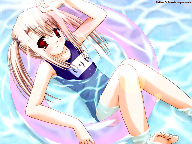 Girl swimsuit floating pink water free wallpaper for desktop - medium preview image