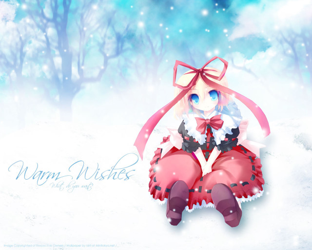 Girl sitting snow bow ribbon free wallpaper for desktop - medium preview image
