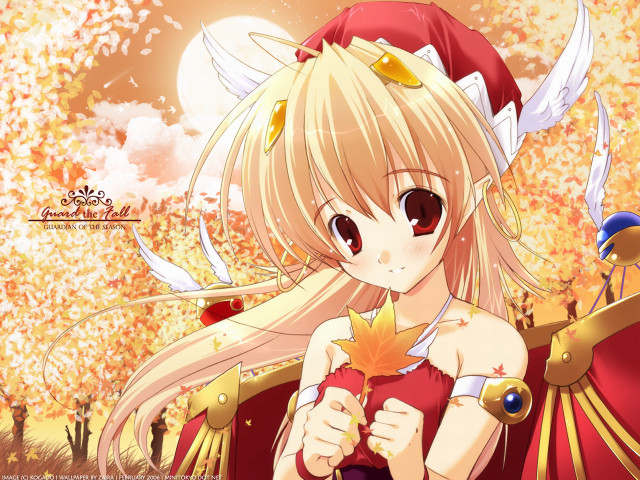 Anime girl blonde red dress free wallpaper for desktop - medium preview image