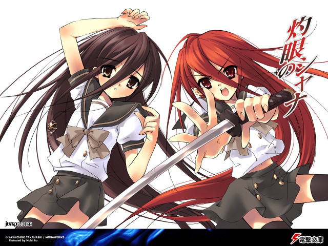 Anime girls swords pointing long free wallpaper for desktop - medium preview image