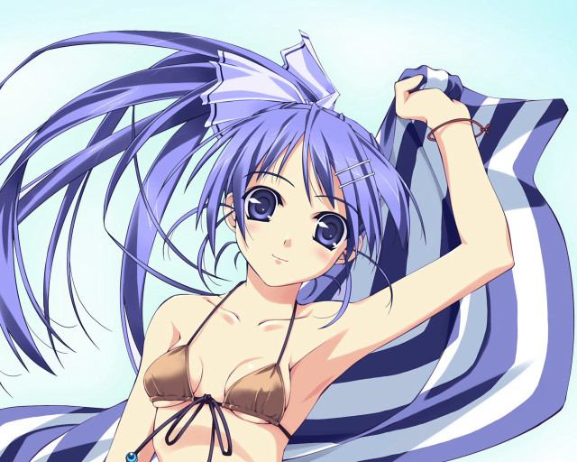 Blue hair anime woman towel free wallpaper for desktop - medium preview image