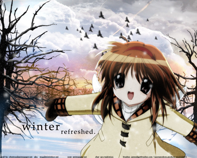 Girl hat scarf snow birds free wallpaper for desktop - medium preview image