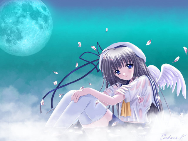 Girl wings fullmoon night sitting free wallpaper for desktop - medium preview image