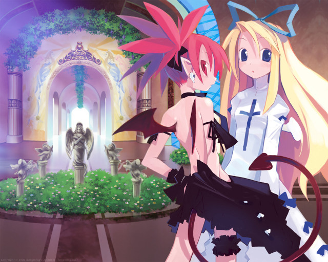 Anime demon girls fountain castle free wallpaper for desktop - medium preview image
