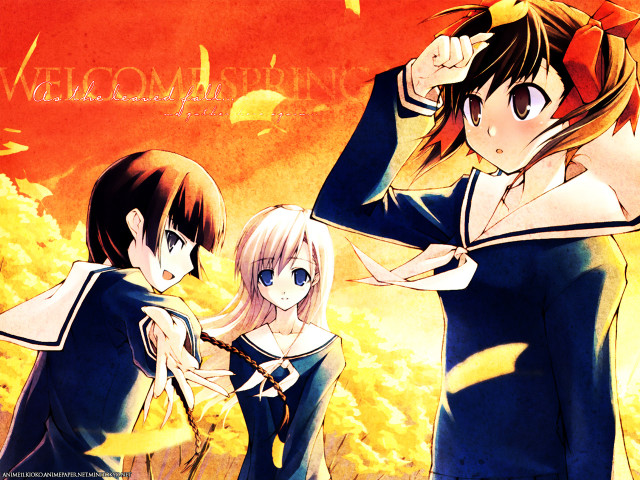 Anime girls fire sunset autumn free wallpaper for desktop - medium preview image