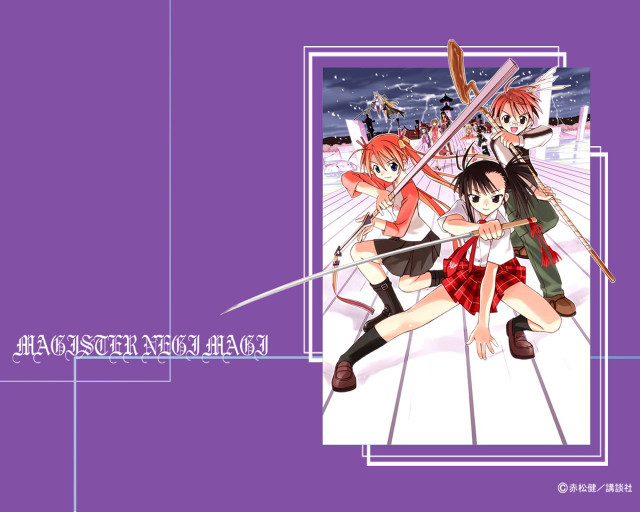 Anime sword girls purple background free wallpaper for desktop - medium preview image