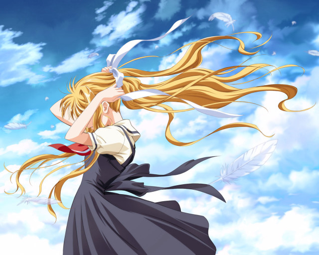 Woman flying sword feather angel free wallpaper for desktop - medium preview image