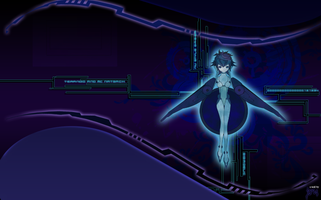 Anime girl blue dress black free wallpaper for desktop - medium preview image