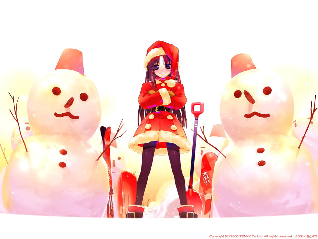 Girl snowmen shovel christmas santa free wallpaper for desktop - medium preview image