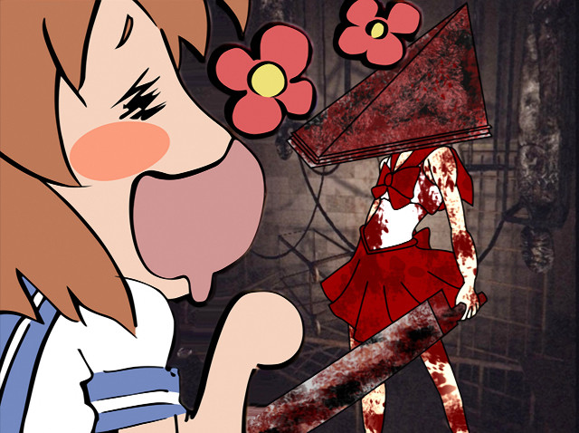 Cartoon girl blood knife flower free wallpaper for desktop - medium preview image