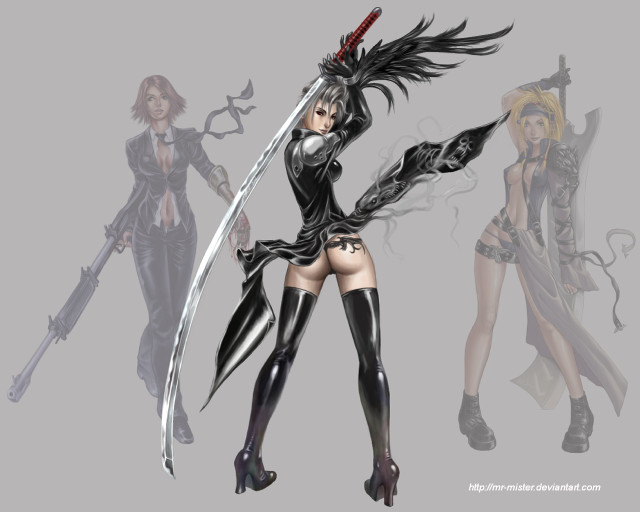Gothic fantasy women sword 3girls free wallpaper for desktop - medium preview image