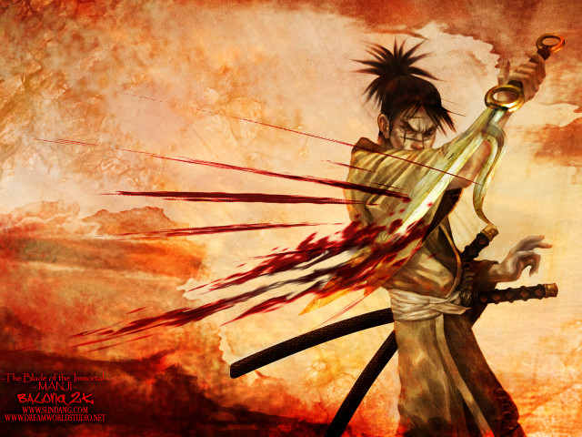 Blood sword autumn samurai flaming free wallpaper for desktop - medium preview image