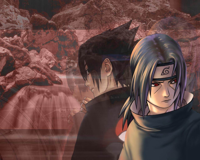 Anime couple waterfall uchiha sasuke free wallpaper for desktop - medium preview image