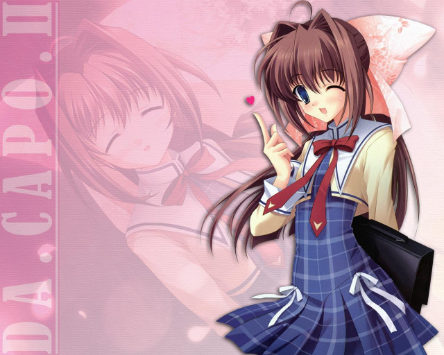 Girl schooluniform blueeyes brownhair pinkbackground free wallpaper for desktop - medium preview image