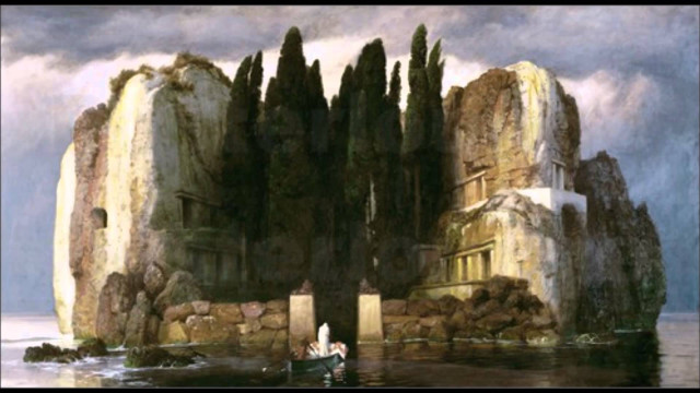 Rocky island boat man water free wallpaper for desktop - medium preview image