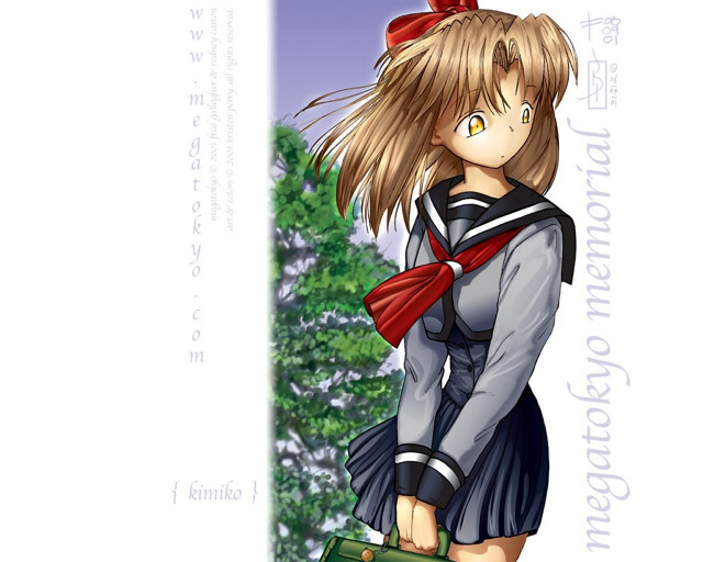 Girl sailoruniform suitcase smile neogeo free wallpaper for desktop - medium preview image