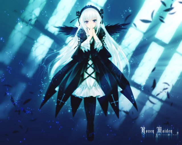 White haired anime gothic wings free wallpaper for desktop - medium preview image