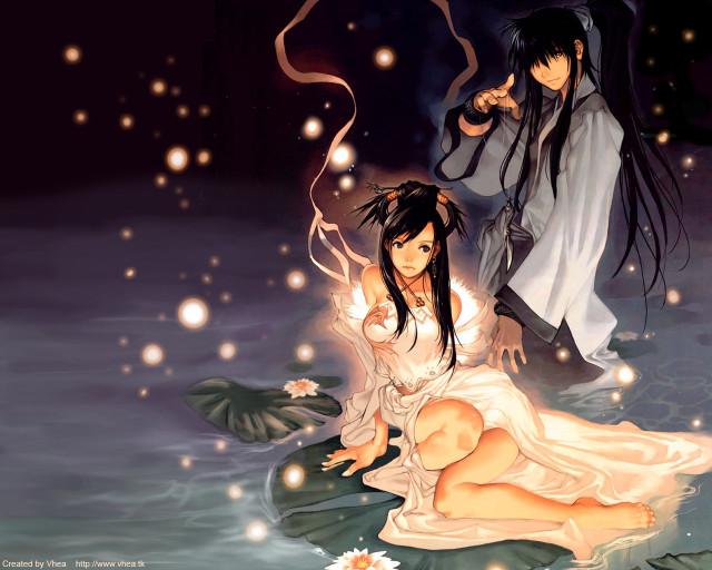 Anime couple lily pad fire free wallpaper for desktop - medium preview image