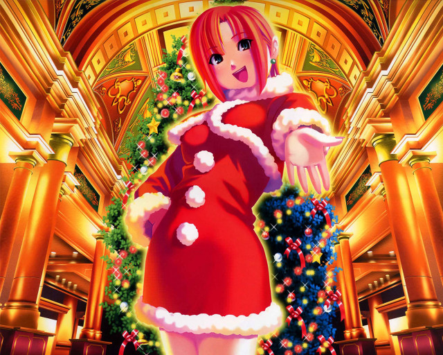 Santa woman christmas tree lobby free wallpaper for desktop - medium preview image