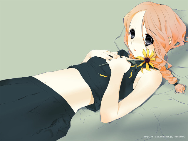 Girl flower braid laying anime free wallpaper for desktop - medium preview image
