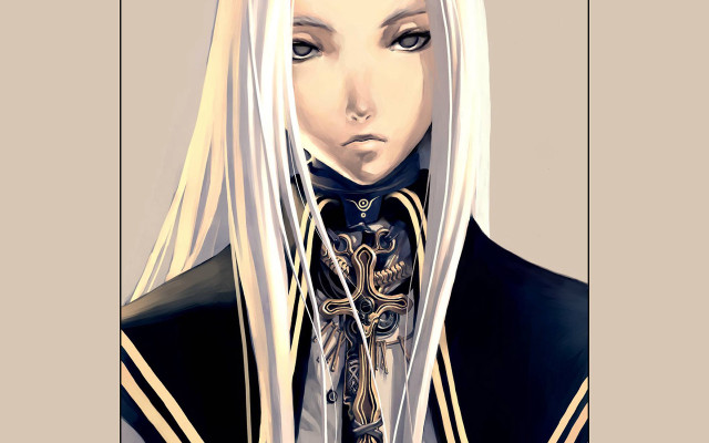 White hair black jacket gold free wallpaper for desktop - medium preview image