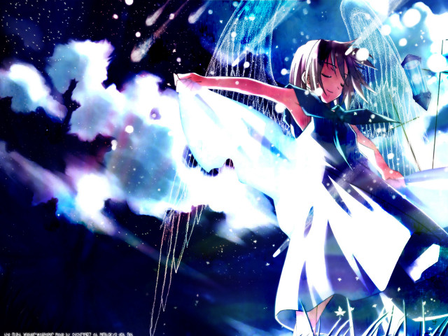 Girl dress flying kite clouds free wallpaper for desktop - medium preview image