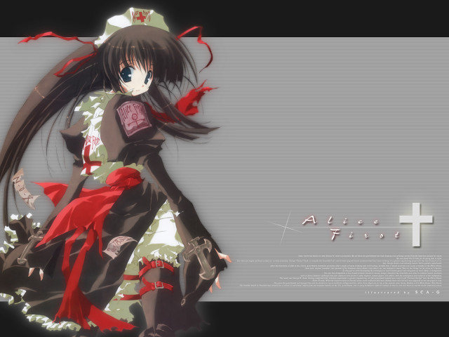 Anime longhair reddress cross blackbackground free wallpaper for desktop - medium preview image