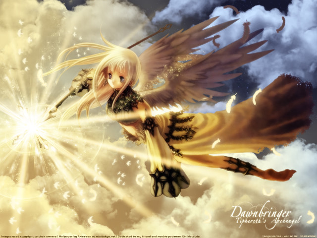Girl flying angel wings sword free wallpaper for desktop - medium preview image