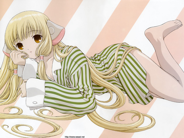 Girl long blonde striped kimono free wallpaper for desktop - medium preview image